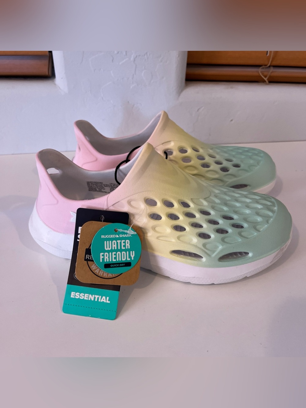 Rugged Shark Kids' Water-Friendly Slip-On Clogs - Pastel Green & Pink size 2